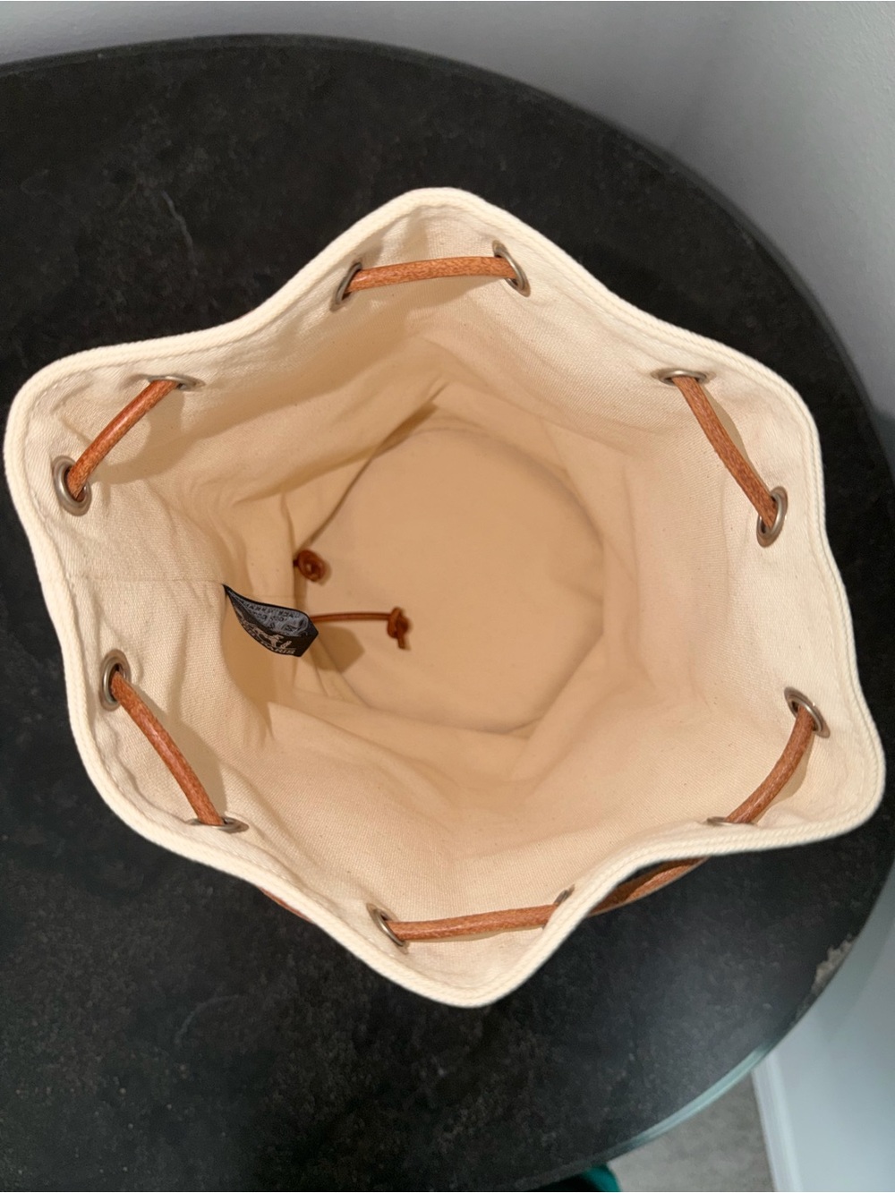Hermes Cream Canvas Bucket Bag w/ Brown Leather Drawstring - Authentic Pre-Loved - Picture 8 of 11
